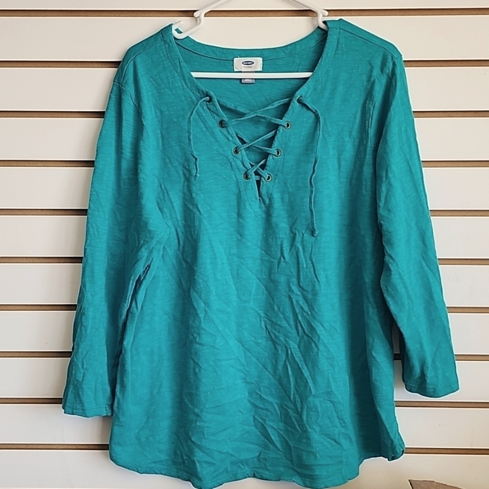 Old Navy teal lace up front top XL